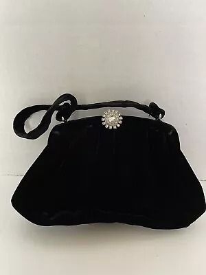 Vintage La France Black Velvet Evening Bag W/ Rhinestone Clasp • $30