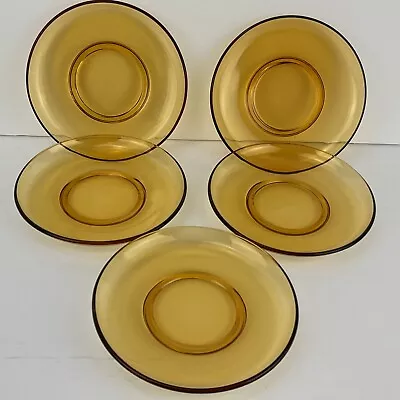 Vereco Duralex 6  Bread Plate Set Of 5 Amber Yellow Excellent France Vintage • $29.89