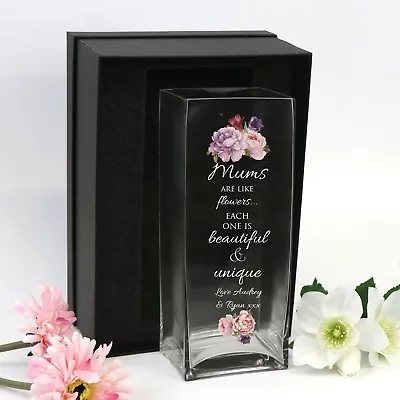 Mothers Day Personalised Printed Glass Vase With Gift Box Option - Mum Nan Wife • $49