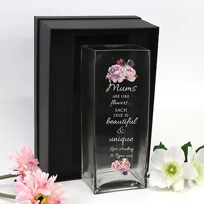 Mothers Day Personalised Printed Glass Vase With Gift Box Option - Mum Nan Wife • $49