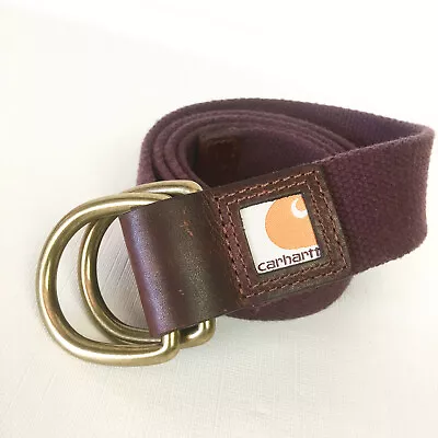 Carhartt Mens Medium Large Belt Cotton Webbing Deep Wine Brass D Ring Buckle • $20.46