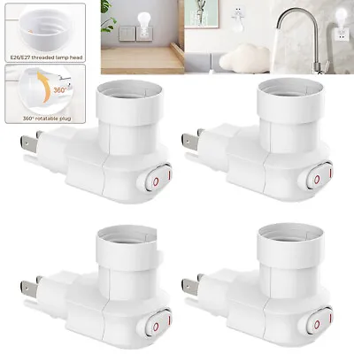 4PCS 360° E26/E27 3 Prong Outlet Adapter Light Socket To Plug With On Off Switch • $18.95