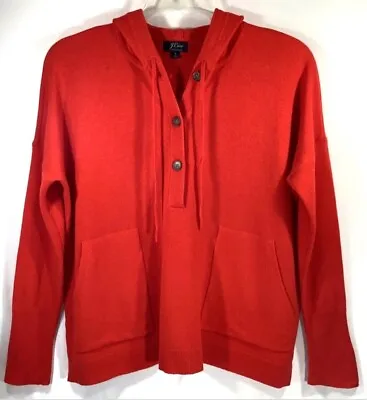 J.CREW Size S Everyday 100% Cashmere Patch Pocket Hoodie Sweater RED J6633 $168 • $100.80