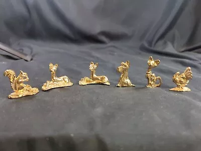 Lot 6 Metal Mini Figurines Squirrel Deer Dog Cat Turkey Gold Tone Unique • $15