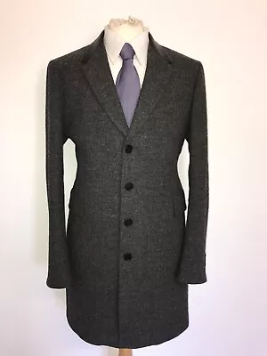 £179.99 • Buy PAUL SMITH - Mens Long GREY TWEED WOOL Covert COAT - 42 Reg - L - LEATHER COLLAR