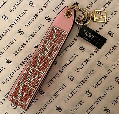 NWT Victoria's Secret Rhinestone  Keychain Wristlet Strap Colorblock Pink V Logo • $26.95