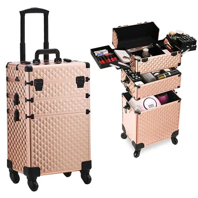 Large Makeup Trolley Case On Wheels Beauty Vanity Case Box Hairdressing Trolley • £65.95