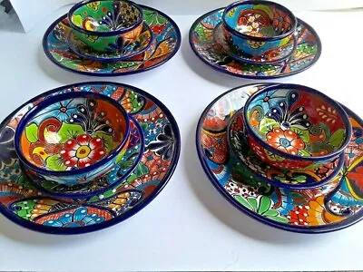 Talavera Dinnerware 12 Piece  4 Plate Settings Colorful Floral Mexican Folk Art • $240