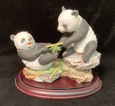 Maruri Precious Panda  Tug Of War  1992 Porcelain  Design PP-9203 With Wood Base • $20