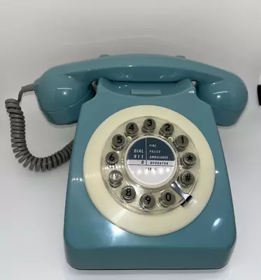 Vintage Style Blue Telephone Push Button Retro By Wild & Wolf 746 W/ Box • $30