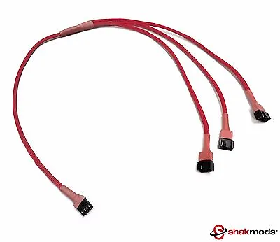 Shakmods 4 Pin PWM Fan To 3 Ways Y Splitter 60cm Red Sleeved Extension Cable • £6.99