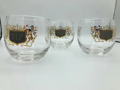 Mid Century Modern VIP Short Glasses With Gold Details - Set Of 3.  • $29