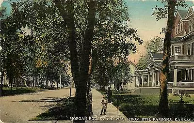 Vintage Postcard Morgan Blvd West From 17th Parsons KS Street Scene Labette Co • $9.49