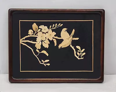 Chinese Straw Art Painting Marquetry Birds Flowering Tree Branch Framed Vintage • $54.97