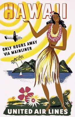 83939 Vintage 1950 Hawaii Hula Girl Airline Travel Wall Print Poster AU • $40.65