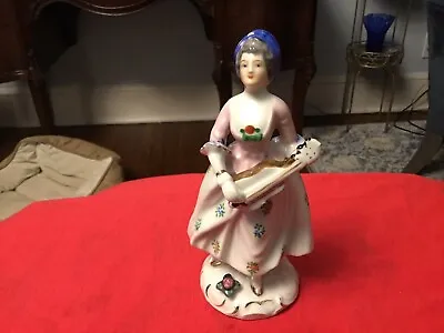 Porcelain Girl Playing Mandolin Figure Made In Occupied Japan • $6