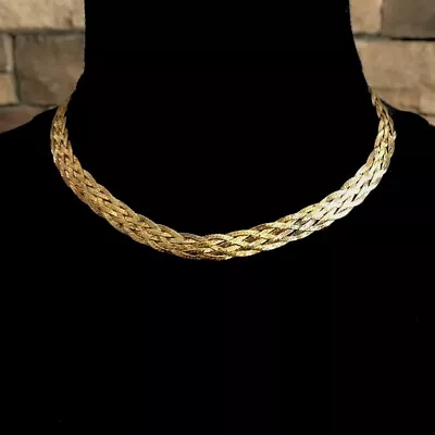 Italy HTC 925 Sterling Silver Gold-plated Necklace Choker VTG Marked '925 ITALY' • $48.25