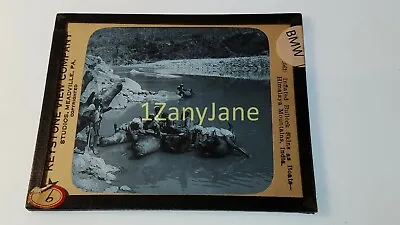 Glass Magic Lantern Slide BMW INFLATED BULLOCK SKINS AS BOATS INDIA • $8.24