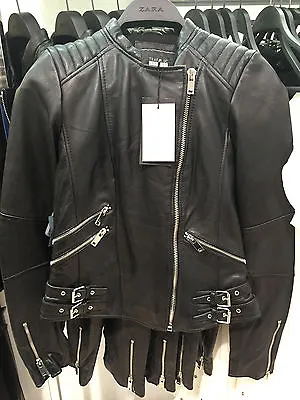 All Size - NWT ZARA REAL LEATHER BIKER JACKET WITH ZIPS COAT BLAZER PADDED QUILT • $179.99