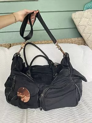 MIMCO Black Rose Gold Nappy Overnight Bag Handbag Crossbody Fabric Leather S15 • $80