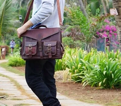 Men's Shoulder Genuine Leather Laptop New Vintage Messenger Satchel Bag • $85.60