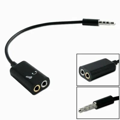 3.5mm Stereo TRRS 4-Pole Plug To Mic & Headset Jack IPhone Audio Adapter - Black • £3.49