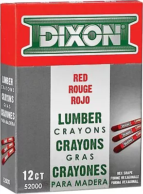 DIXON Industrial Lumber Marking Crayons 4.5  X 1/2  Hex Red 12-Pack (52000) • $13.56