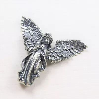 Antiqued 925 Sterling Silver Praying Angel Pendant With Open Wings Unique • $28.95