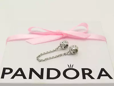 (B87)  Pandora Moments Band Of Hearts Sterling Silver Safety Chain S925 ALE • £8