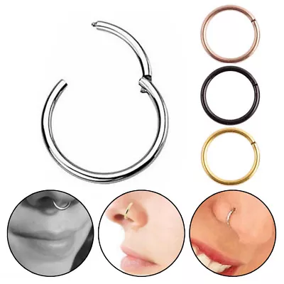 Titanium Plated Surgical Steel Nose Ear Lip Piercing Seamless Clicker Ring Hoop • $4.10