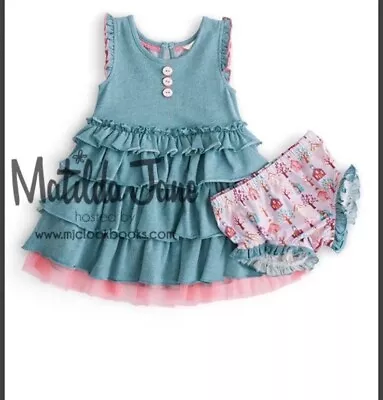 MATILDA JANE BABY GIRL  LITTLE SPRITE DRESS TIERED RUFFLE SKIRT Bloomers 6-12 M • $13.99