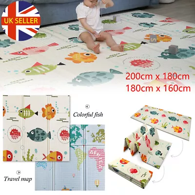 Play Mat 2 Side Baby Kids Crawling Soft Blanket Folding Waterproof Floor Carpet • £19.50