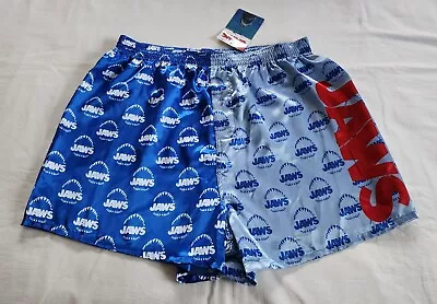 Jaws Movie Logo Mens Blue Printed Satin Boxer Shorts Size M New • $19.23