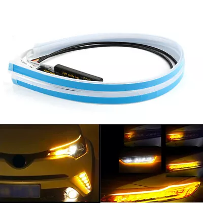 $16.72 • Buy 2x 60CM Ultrafine LED Headlight Strip Light Sequential Flow Signal White Yellow