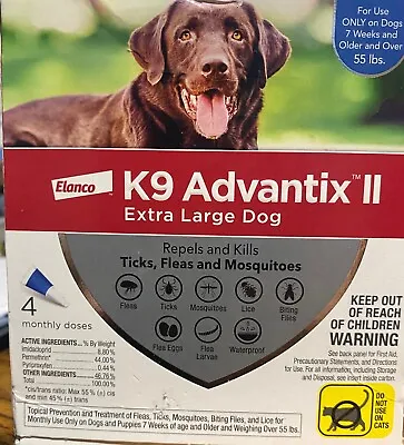K9 Advantix II Flea Medicine Extra Large Dog 4 Month Supply Pack K-9 Over 55 Lbs • $10.50