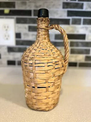 Vintage Heavy Glass Wicker Wrapped Wine Bottle Green Glass • $32