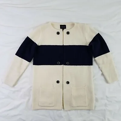 Anthropologie La Fee Verte Cardigan Medium Ivory Blue Stripe Oversize Sweater • $39.99