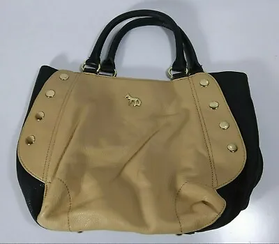 $24 • Buy Emma Fox Tan & Black Leather Satchel Handbag Purse