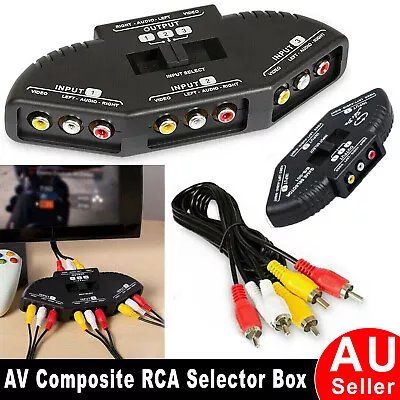 BEST 3 Port AV Composite RCA Selector Box Switch Splitter W/ Cable Cord Plug AUS • $16.99