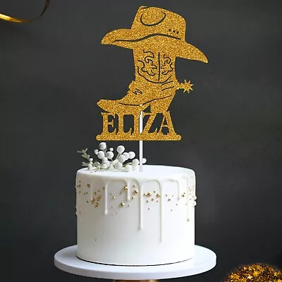 Personalised Cowboy Cake Topper Cowboy Hat & Shoe Birthday Party Glitter Decor • £2.97