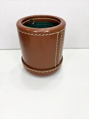 Vintage Brown Leather Bar Dice Cup Ribbed Rounded Bottom With Dice Game Booklet • $55.99