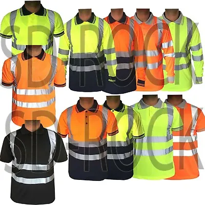 £8.99 • Buy Mens Hi Viz High Visibility T-shirt Polo Work Top Reflective Strips Safety Shirt