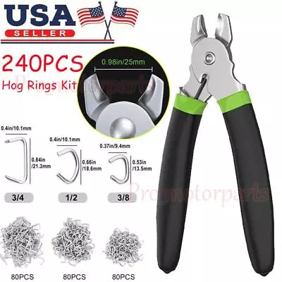 Hog Ring Pliers Kit With 240 Pack Of Hog Rings In 3/4  1/2  3/8  Galvanized Stee • $15.79