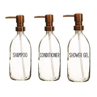 £13.99 • Buy Shampoo Conditioner Body Wash Bottles Pump Dispenser Glass Bottle Set Of 3