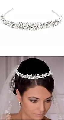 £22.49 • Buy Bridal Wedding Tiara, Austrian Crystal White Pearls, With Tiara Box