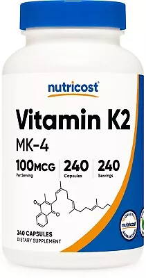 Nutricost Vitamin K2 (MK4) 100mcg 240 Capsules - Gluten Free And Non-GMO • $14.98