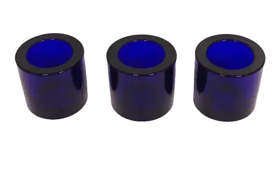 Three Marimekko Cobalt Blue Glass Votive Tealight Candle Holders Nice • $80