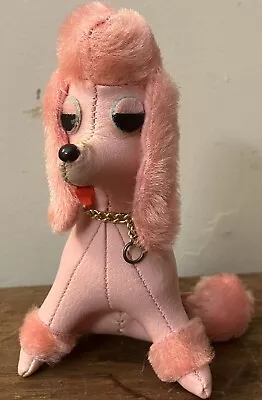 Vintage Pink Leather Poodle Plush Animal Sawdust Japan  6” Kitsch Cute Kawaii • $24