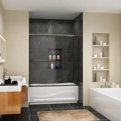 SUNNY SHOWER 60  Semi-Frameless Sliding Tub Shower Door 1/4'' Clear Glass Chrome • $333.59