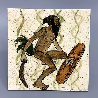 Martin Boyd Hand Painted Tile Of An Australian Aboriginal With Boomerang  • $185